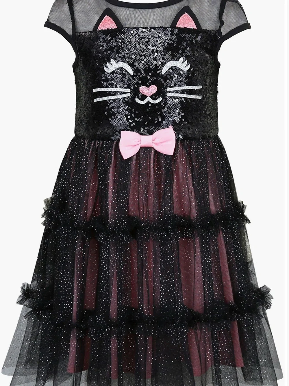 Zunie Black and Pink Sparkle Cat Tulle Dress
